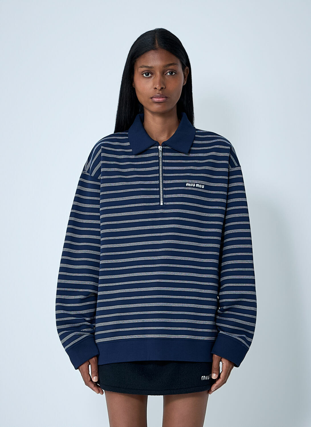 Miu Miu Striped ZIp-Up Polo Shirt