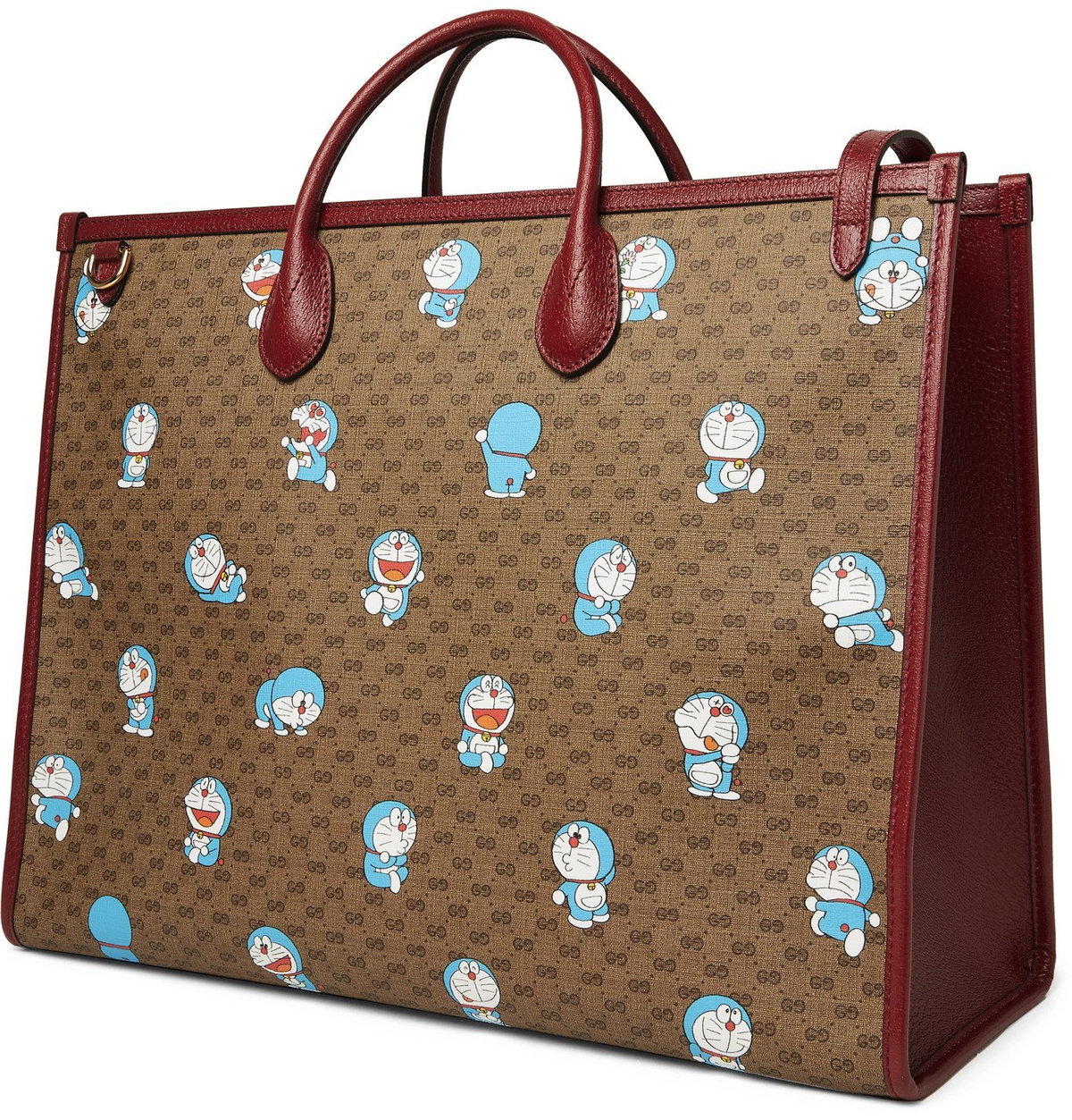 Gucci Brown Coated Canvas And Red Leather Doraemon Purse Box Gold