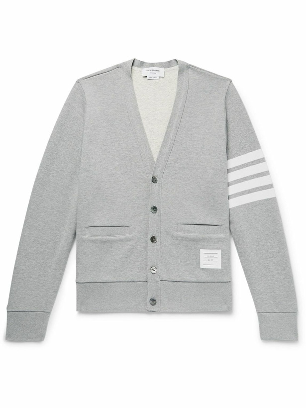 Photo: Thom Browne - Striped Loopback Cotton-Jersey Cardigan - Gray