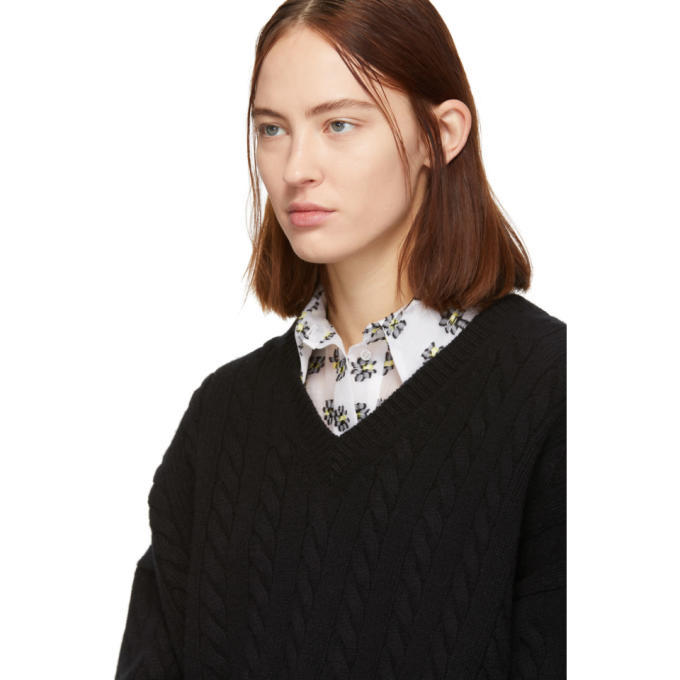 Loewe Black Cable Knit V-Neck Sweater Loewe