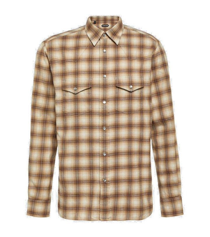 Photo: Tom Ford Checked cotton blend Oxford shirt