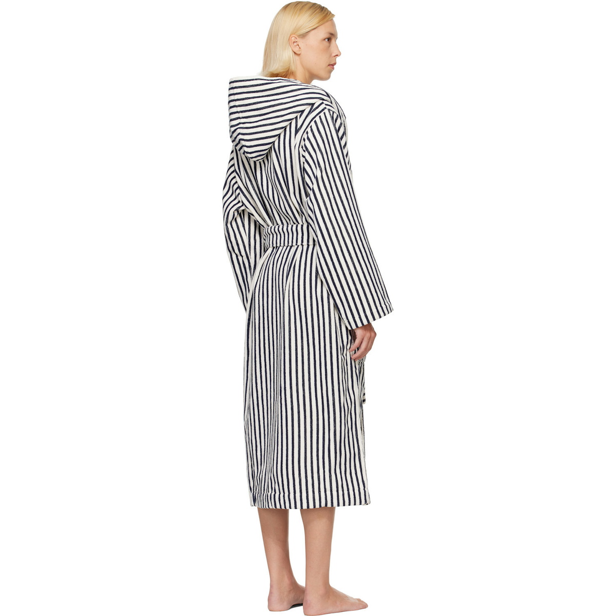 Tekla Navy & White Terry Hooded Bathrobe