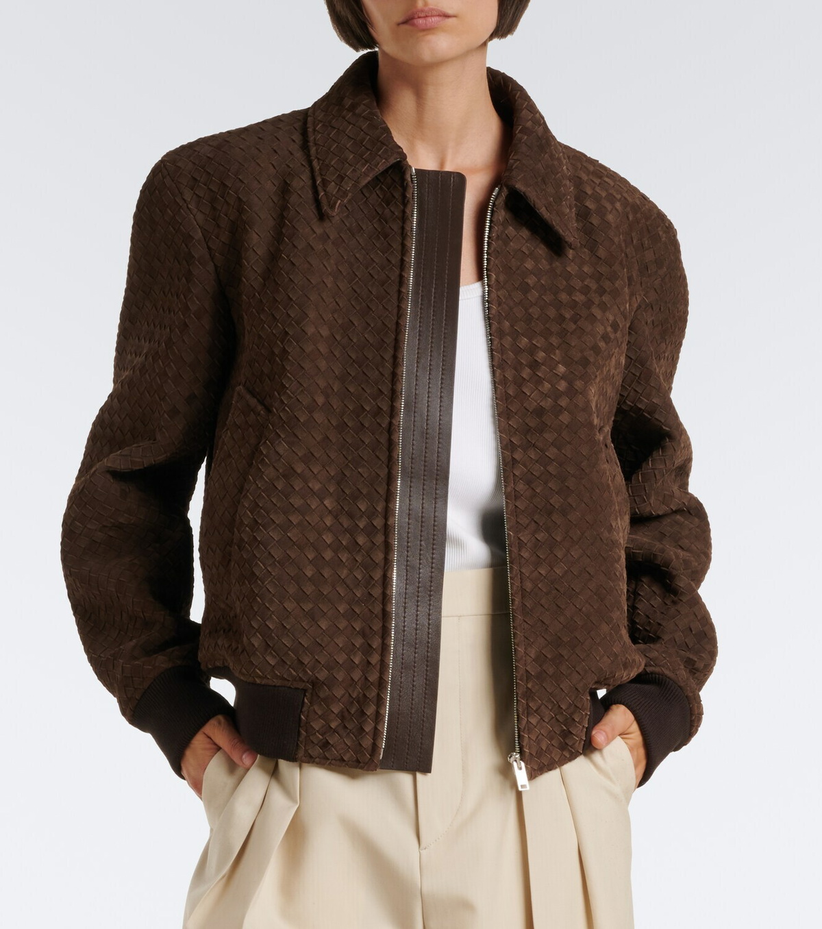Bottega Veneta Intrecciato suede blouson jacket
