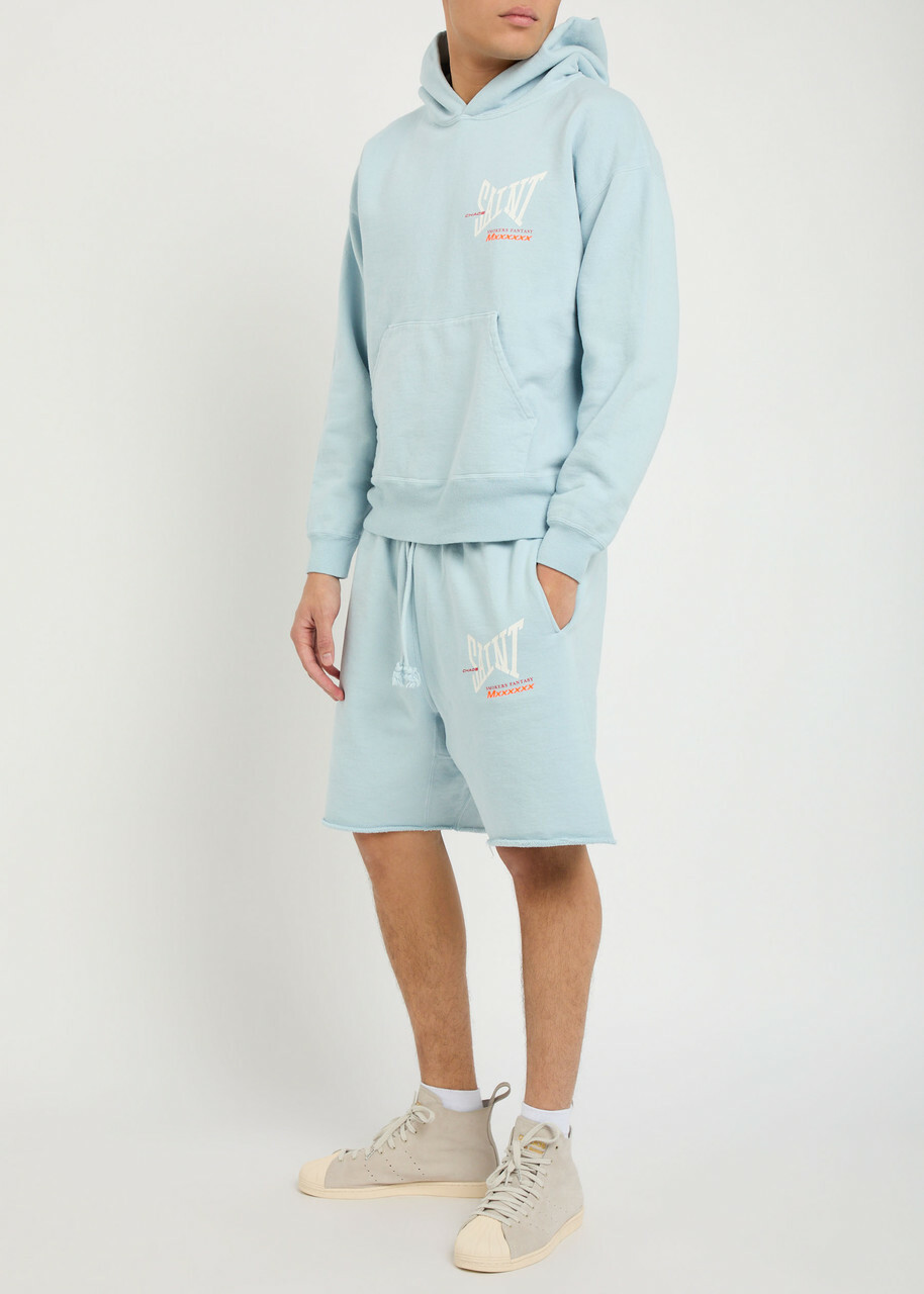 Saint Mxxxxxx Hooded Logo-print Cotton Sweatshirt Light Blue
