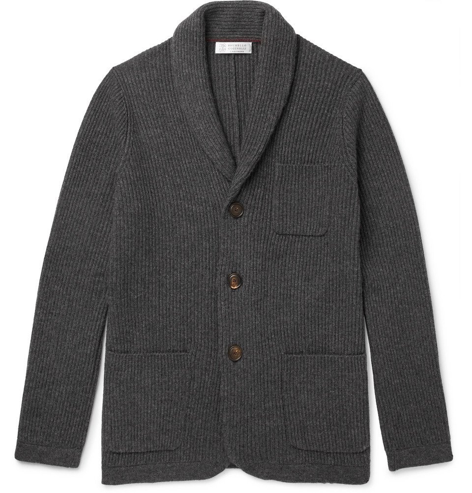 Slim-Fit Shawl-Collar Ribbed Cashmere Cardigan