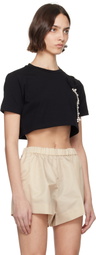 AREA Black Crystal Rosette Cropped T-shirt
