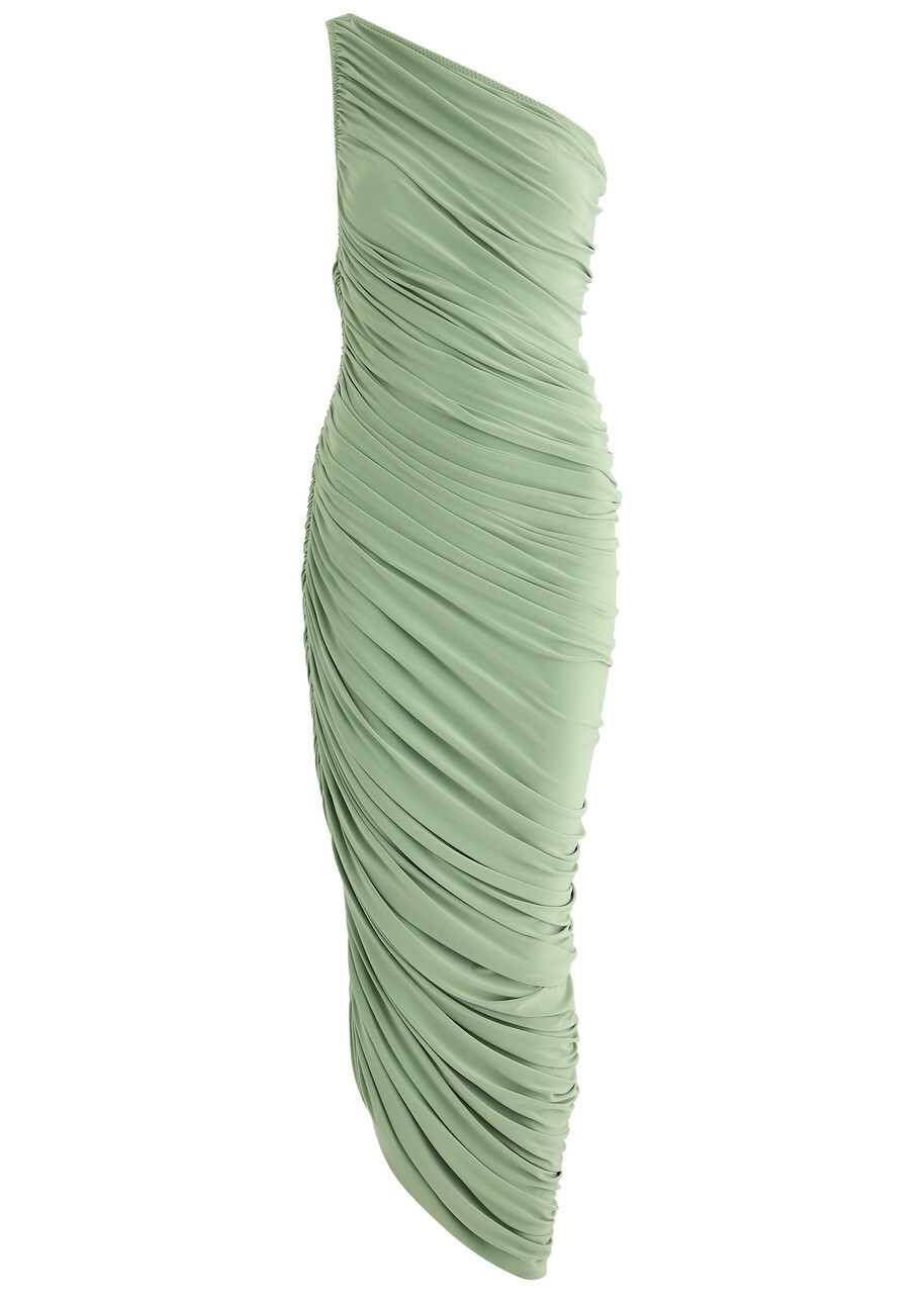 Norma Kamali Diana One-shoulder Ruched Jersey Midi Dress Mid Green