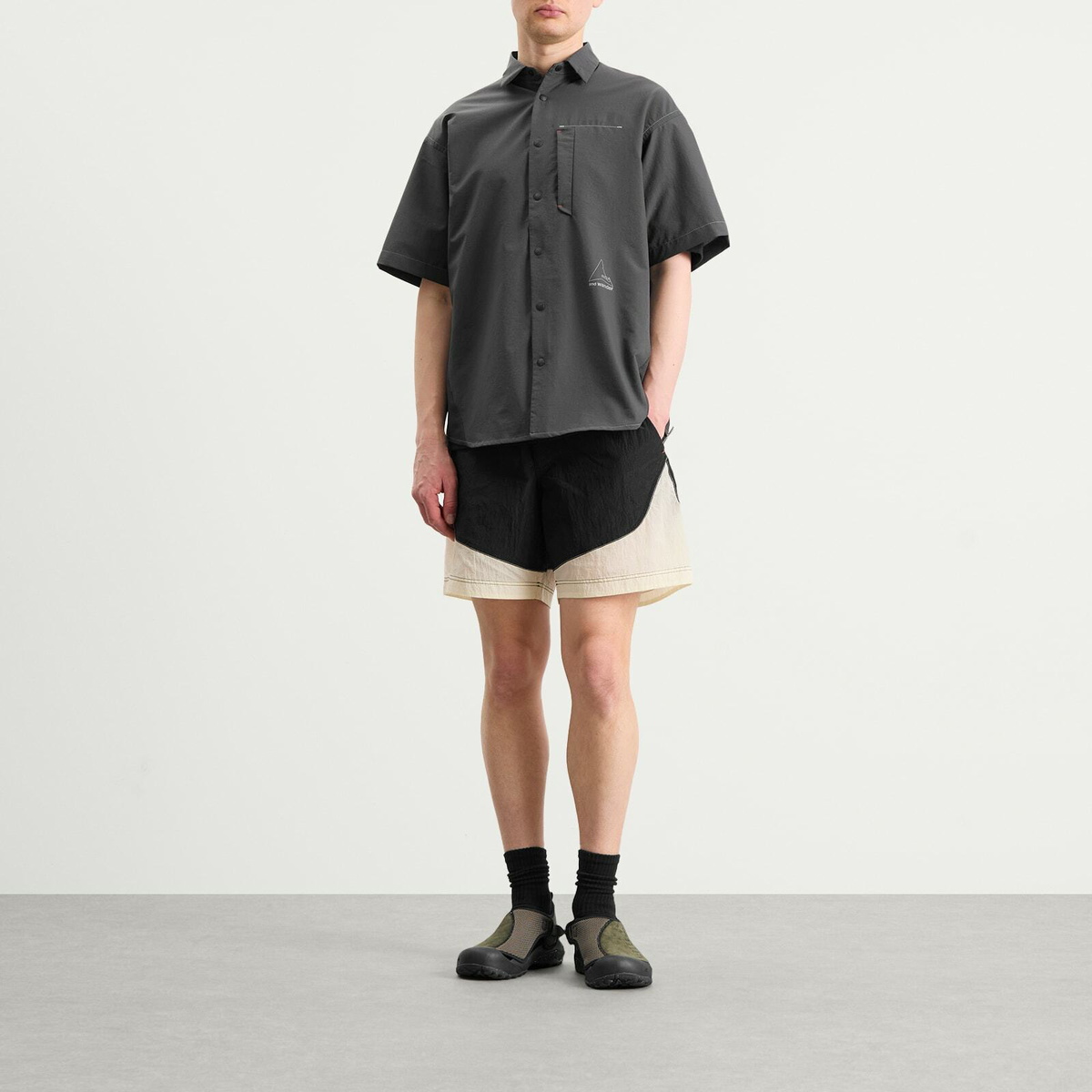 and wander Men's x ROA Ripstop Wind Shorts in Off White