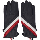Thom Browne Navy Quilted Diagonal Stripe Gloves