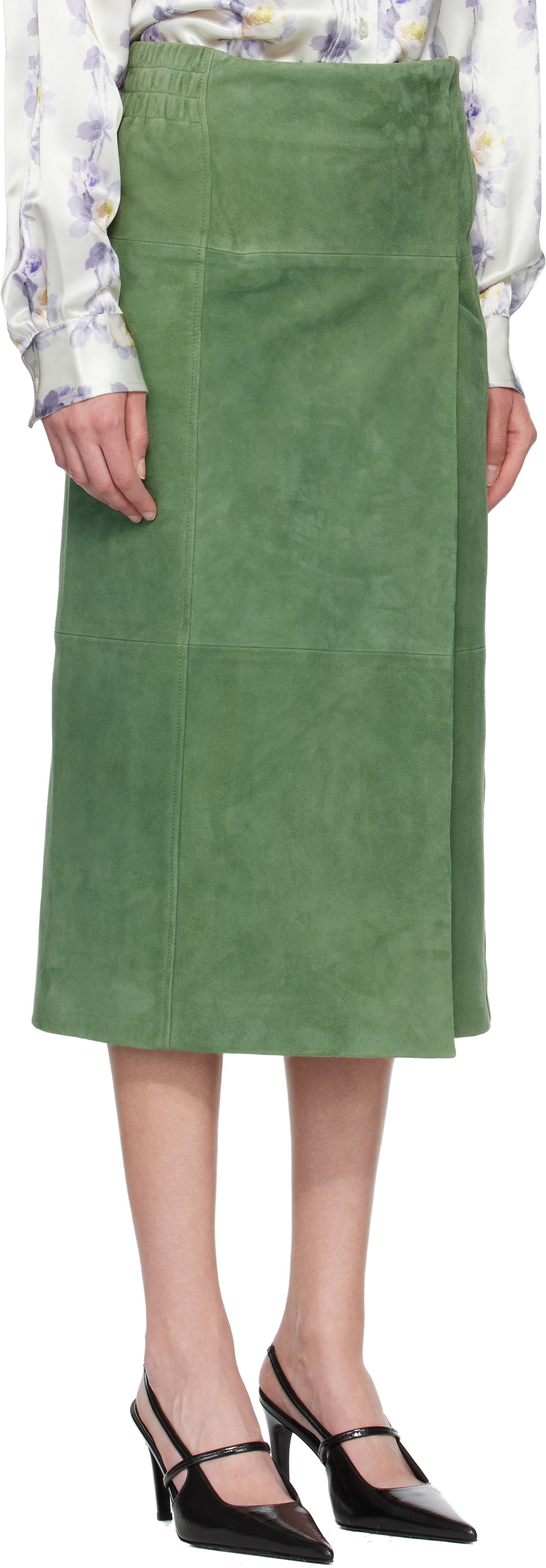 Meryll Rogge Green Suede Long Wrap Midi Skirt