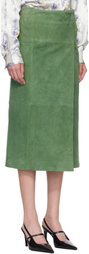 Meryll Rogge Green Suede Long Wrap Midi Skirt