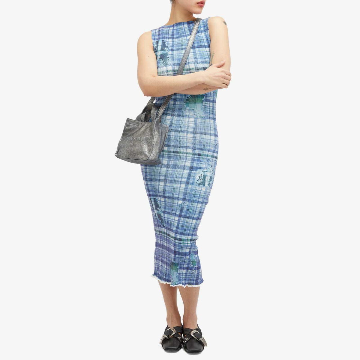 定価80000円 ACNE STUDIOS CHECK PRINT DRESS Acne Studios Women's Printed Check Midi Dress in Blue Acne
