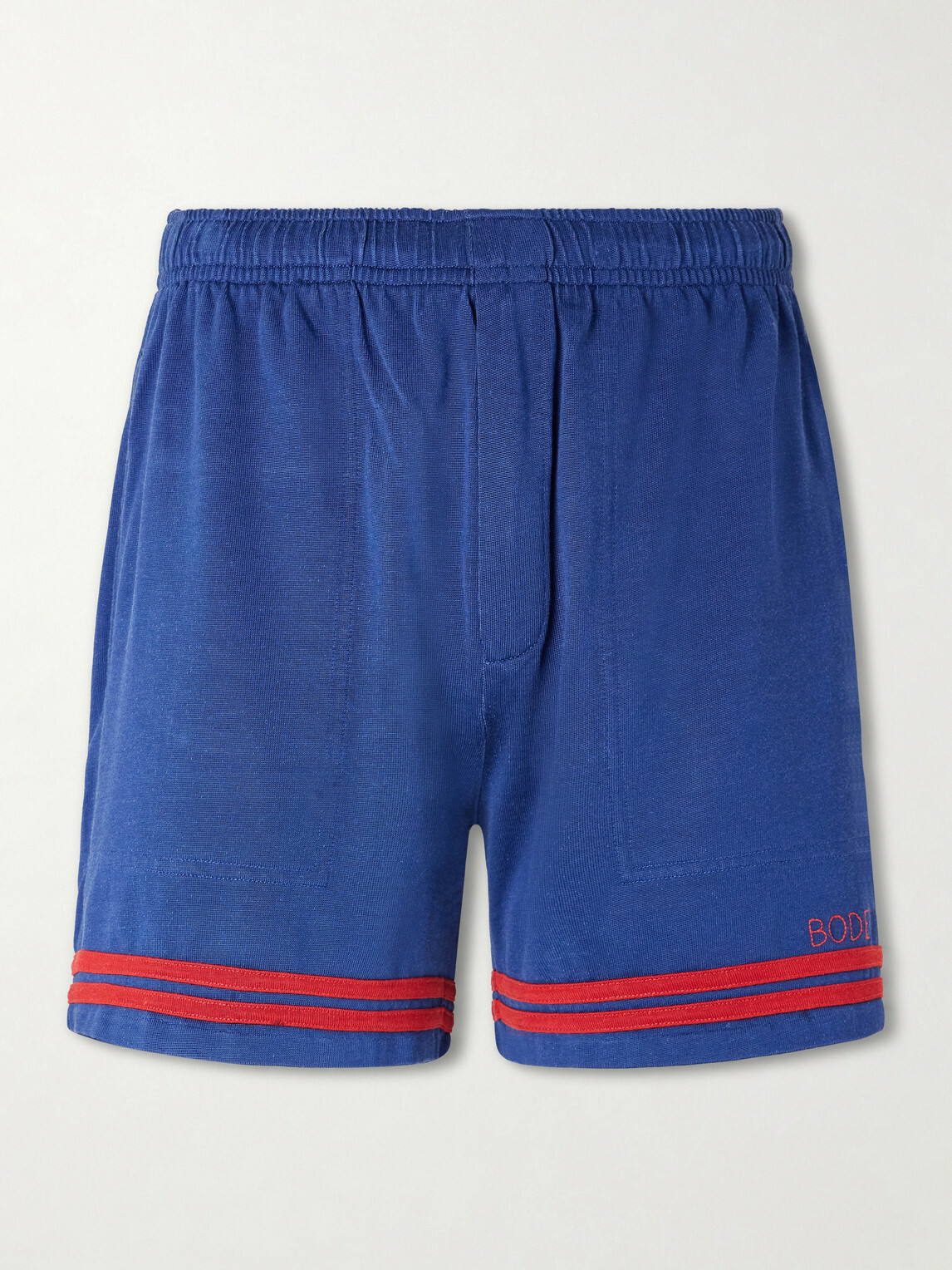 BODE - Lakewood Straight-Leg Logo-Embroidered Striped Jersey Shorts - Blue