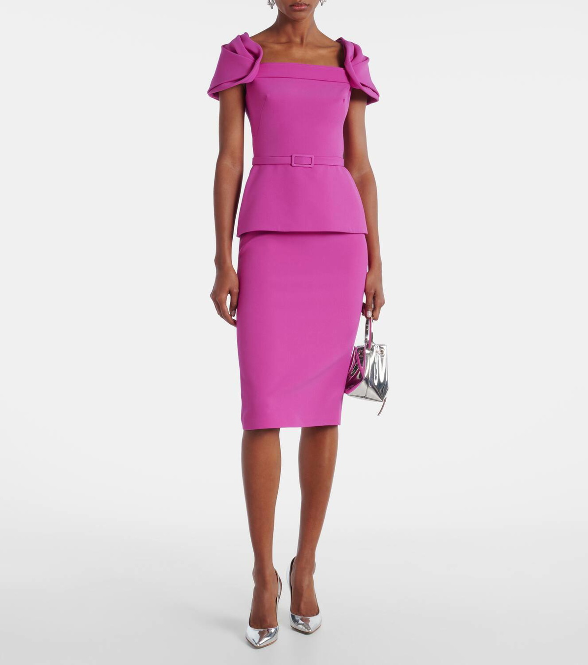 knee length dresses for ladies Sabrena Velvet Peplum Midi Dress – VICI main image 0