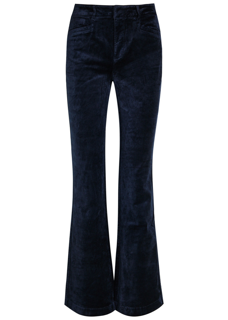 Paige Laurel Slim Flared-leg Velvet Trousers Navy