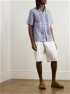 Universal Works - The Road Trip Convertible-Collar Embroidered Striped Cotton-Poplin Shirt - Blue