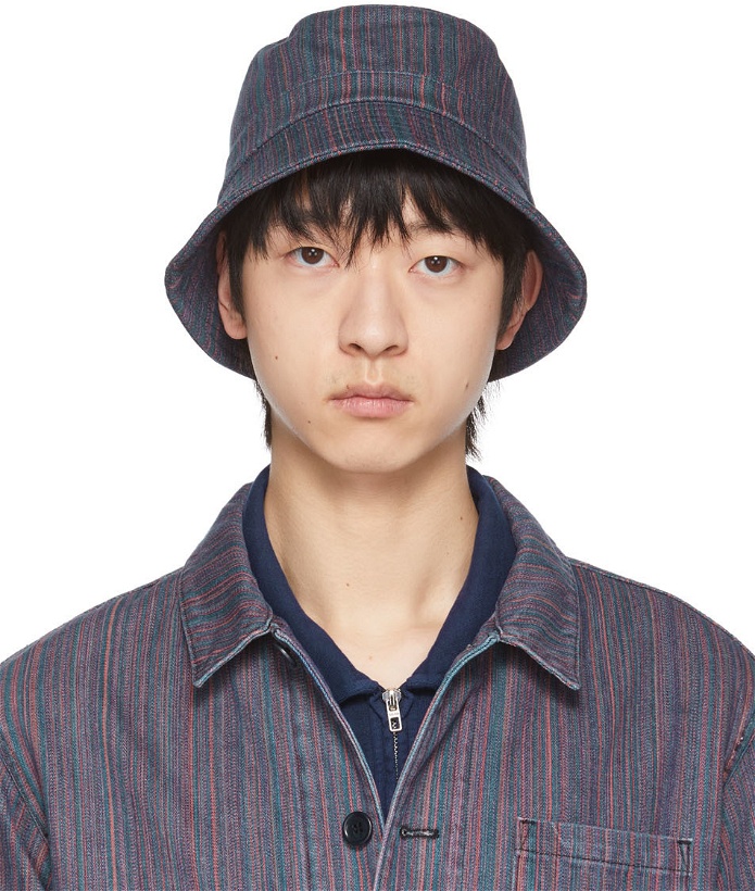 Photo: YMC Multicolor Upcycled Cotton Stripe Denim Bucket Hat