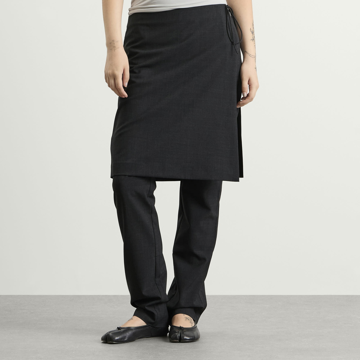 ST. Agni Women's Wool Sarong Pants in Dark Graphite