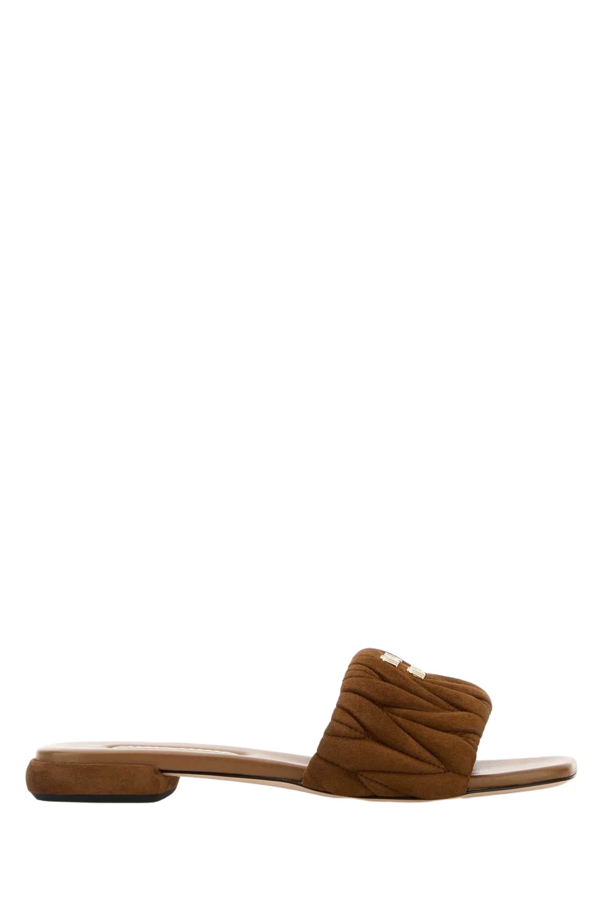 Miu slippers Saddle Brown With Black Lettering Pure Wool