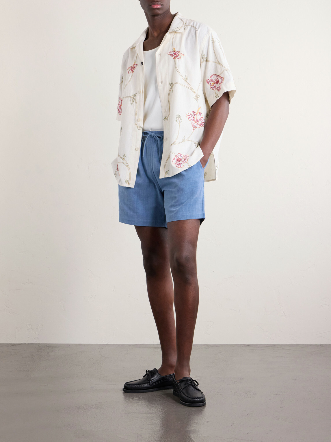 Kardo - Olbia Straight-Leg Cotton Drawstring Shorts - Blue