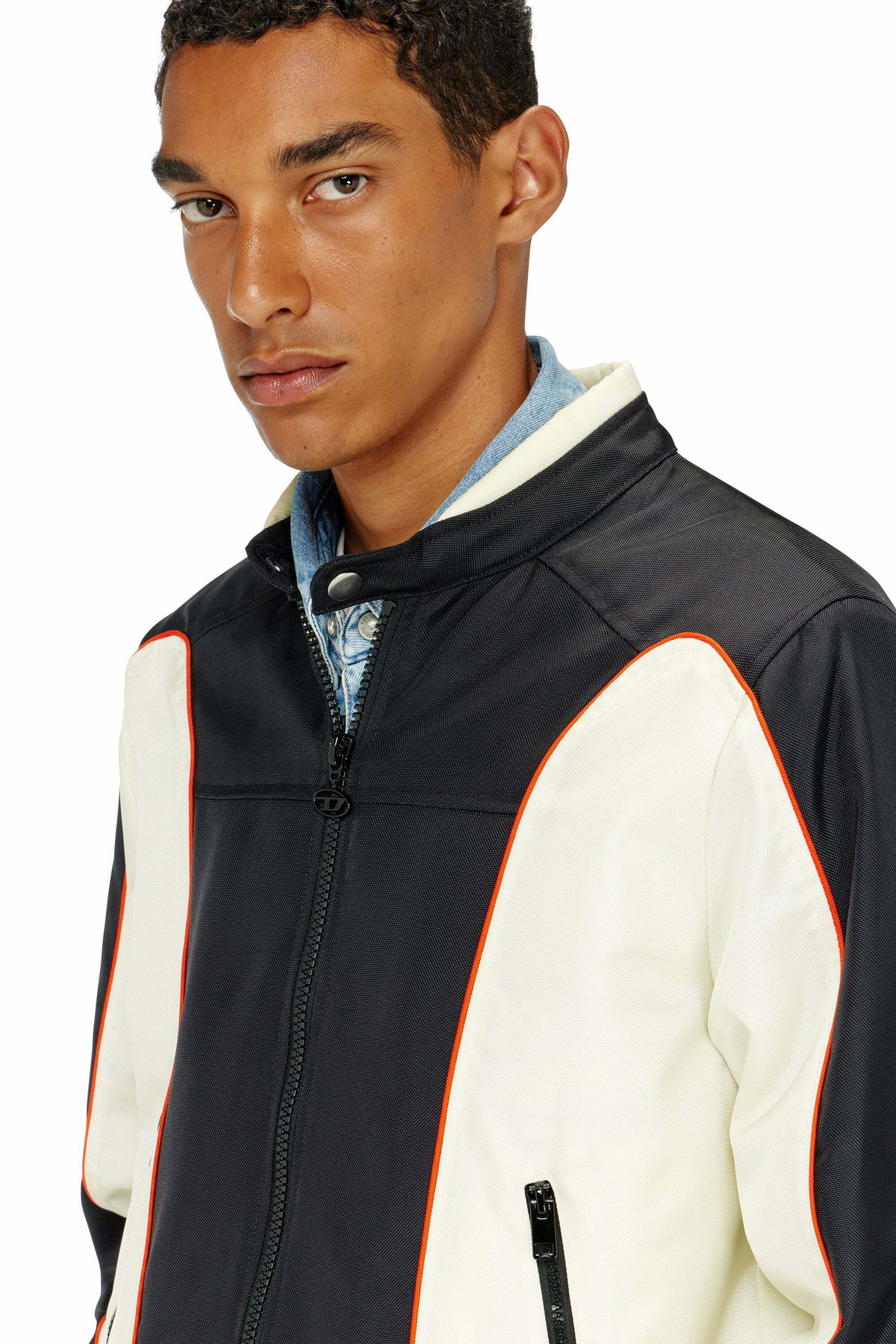 Diesel Colour-block biker jacket with piping - Jackets Mens in Multicolor