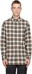 Brioni Off-White & Tan Check Regular Shirt