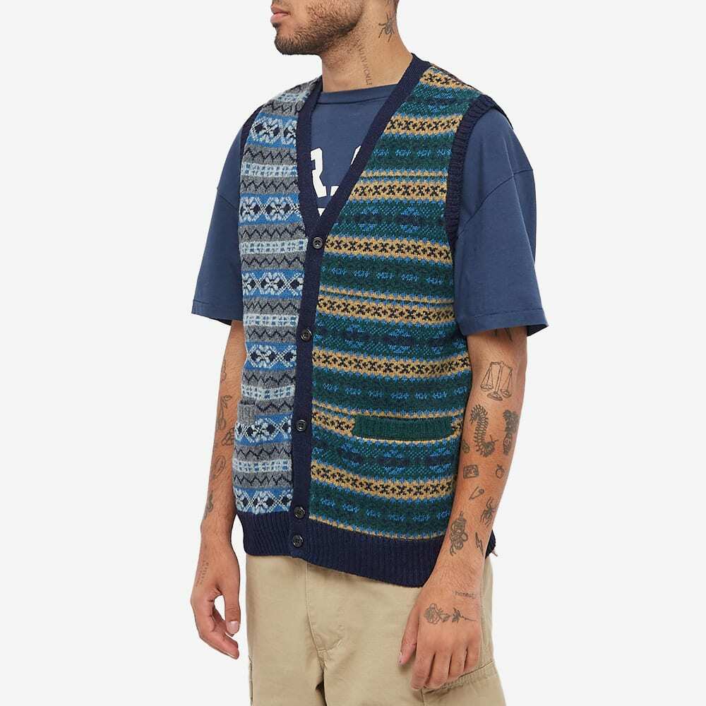 Beams Plus Men's Indigo Fair Isle Button Knit Vest in Panel