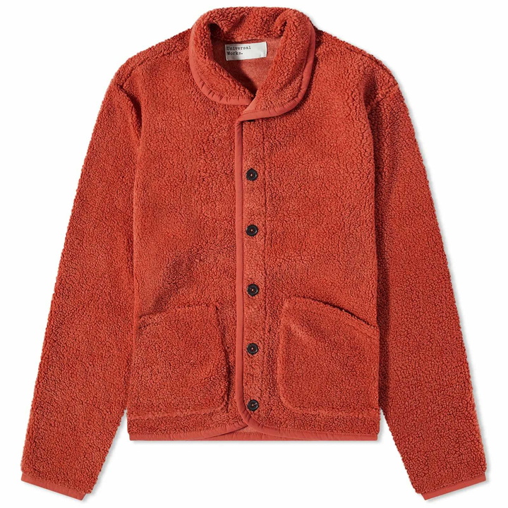 Photo: Universal Works Men's Lancaster Mountain Fleece Jacket in Rust