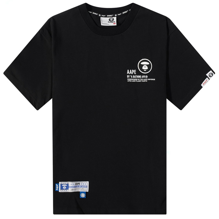 Photo: Men's AAPE Street Baseball Moon Face Back Print T-Shirt in Black