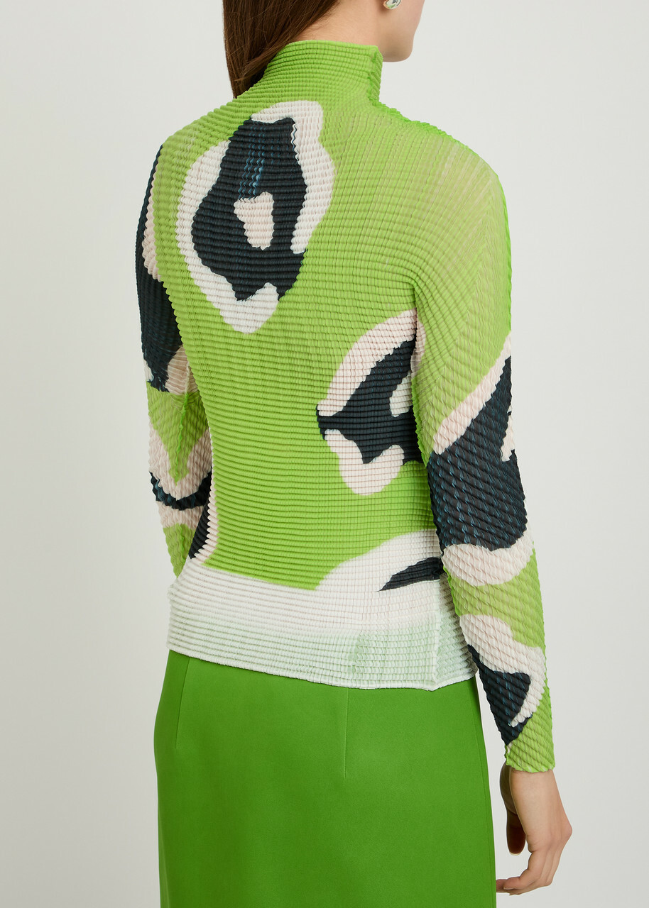Issey Miyake Printed Pleated Woven top Green