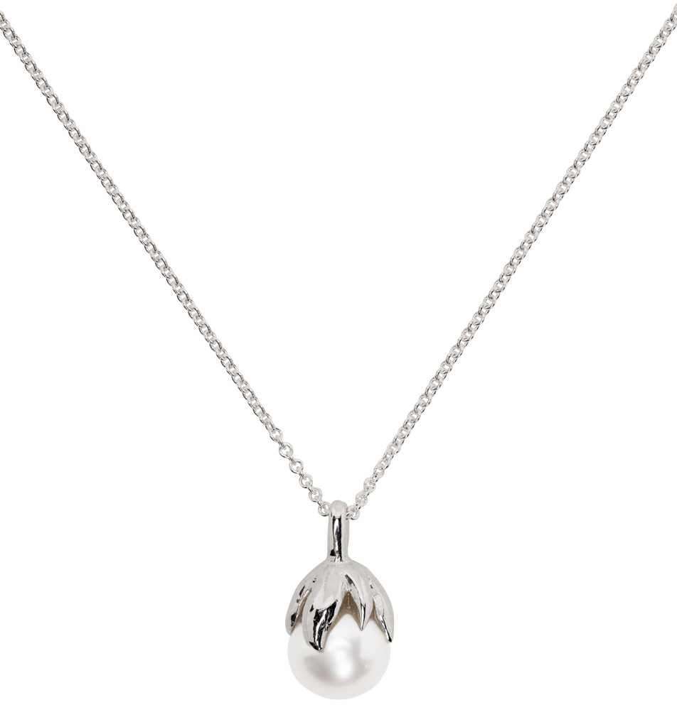 Maria Nilsdotter Silver Rose Bud Pearl Necklace