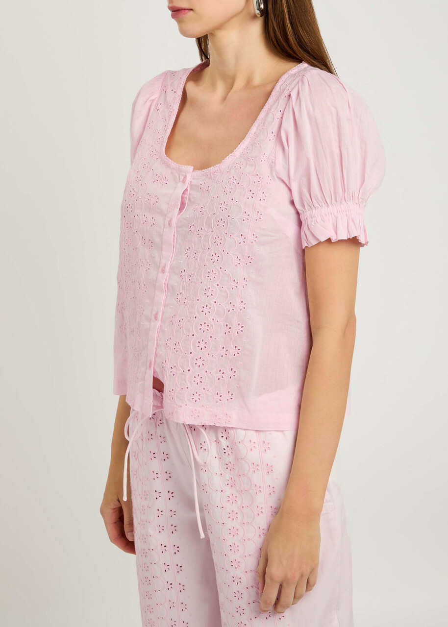 Damson Madder Prim Broderie-anglaise Cotton Blouse Light Pink