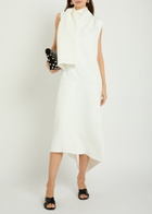 Khaite Loell Draped Crepe de Chine Midi Dress Off White