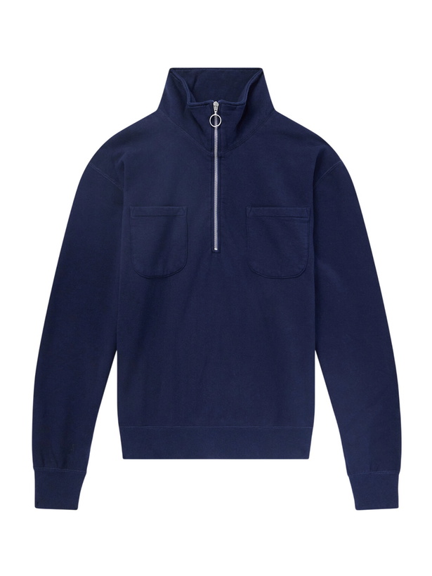 Photo: Drake's - Cotton and Wool-Blend Half-Zip Sweater - Blue