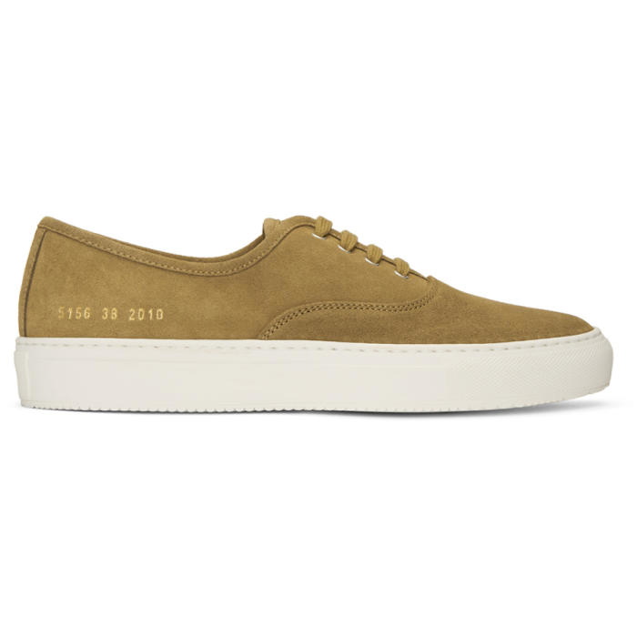 Photo: Common Projects Tan Suede Tournament Four Hole Sneakers