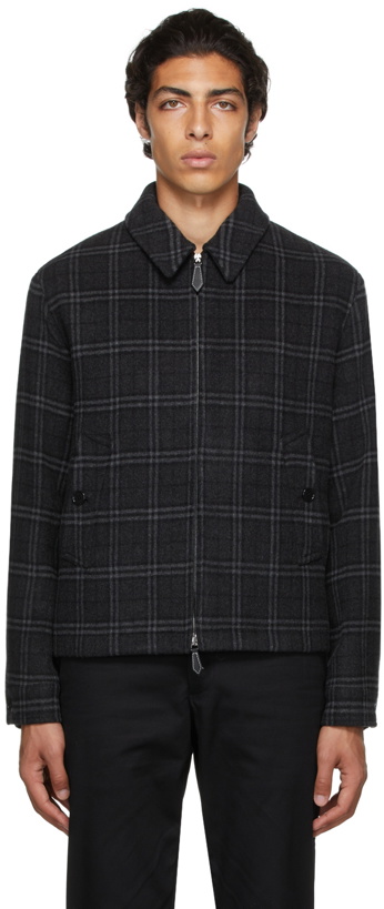 Photo: Burberry Grey Wool Cashmere Check Harrington Jacket