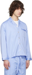 Tekla Blue Sateen Long-Sleeved Pyjama Shirt