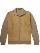 Kiton - Panelled Nubuck and Cashmere Zip-Up Cardigan - Neutrals