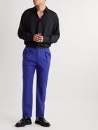 SAINT LAURENT - Straight-Leg Pleated Cotton-Twill Trousers - Blue