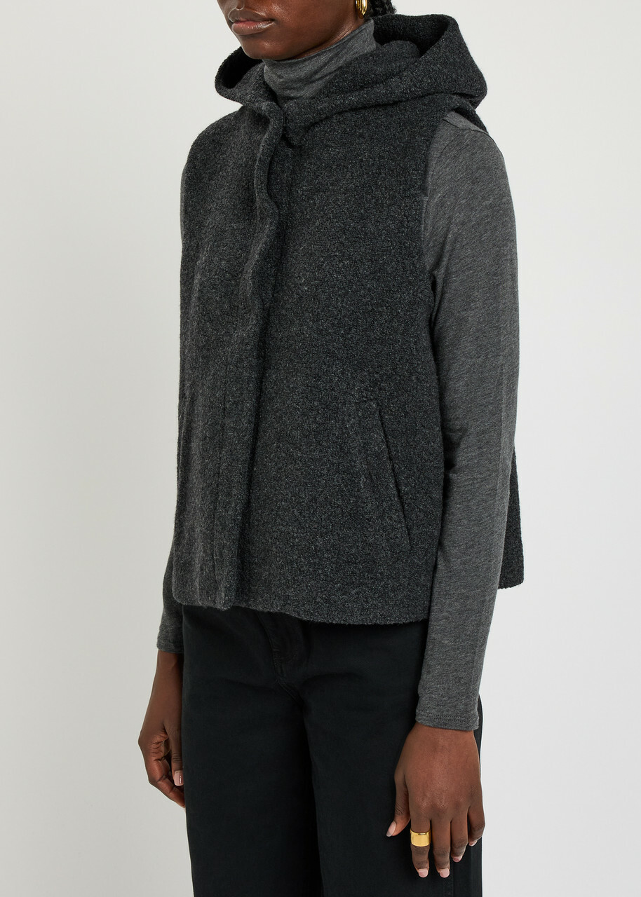 Eileen Fisher Hooded Bouclé Vest Charcoal