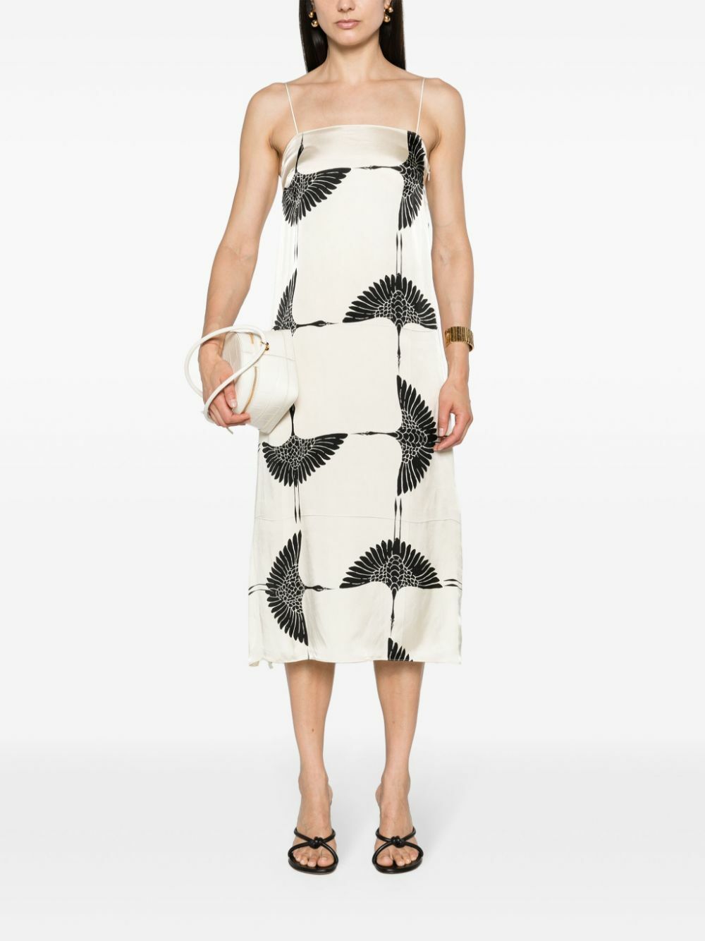 KHAITE Cream White Bird Print Midi Dress Khaite
