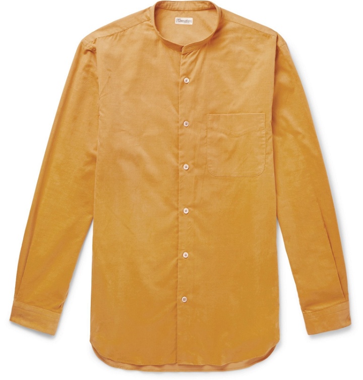 Photo: Camoshita - Grandad-Collar Cotton-Corduroy Shirt - Yellow