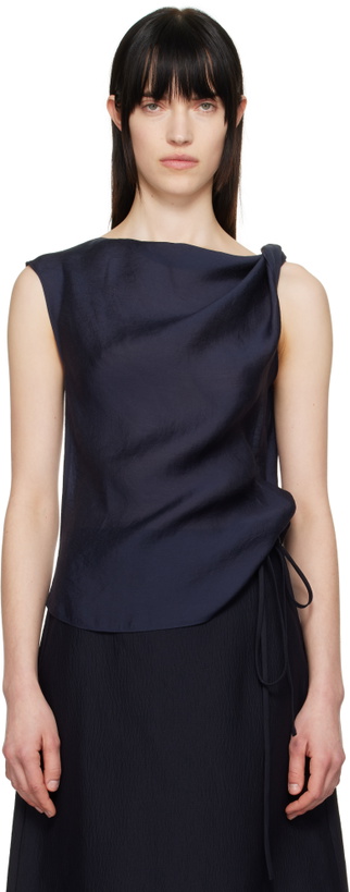 Photo: LE17SEPTEMBRE Navy Asymmetrical Draped Tank Top
