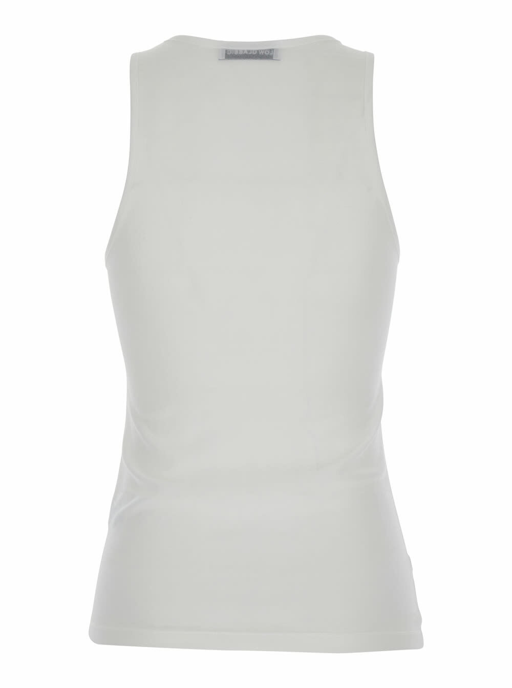 Low Classic laid Back White Sleeveless Top With Round Neck And Print On The Front In Tech Fabric Woman