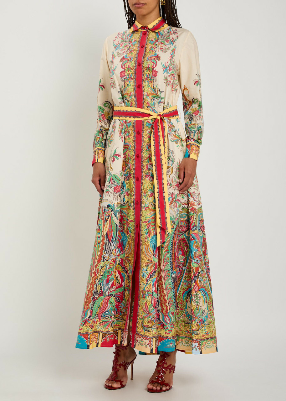 Etro Printed Belted Cotton-poplin Midi Shirt Dress Multicoloured