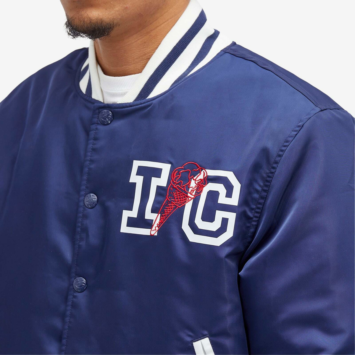 ICECREAM Men's IC Classic Satin Varsity Jacket in Navy