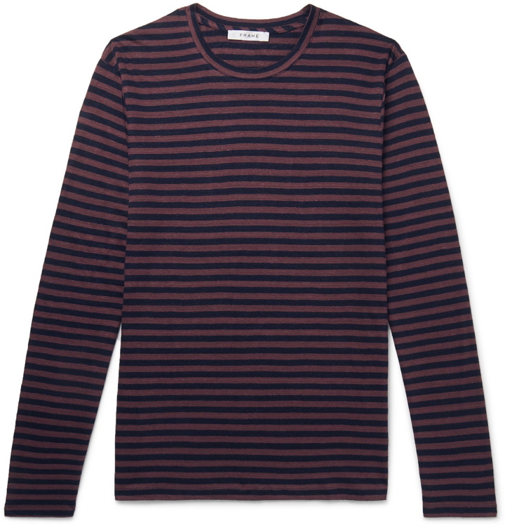 Photo: FRAME - Refined Striped Slub Linen T-Shirt - Blue