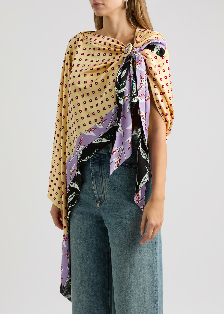 Rabanne Flocked Printed Cape-effect Satin top Multicoloured 1
