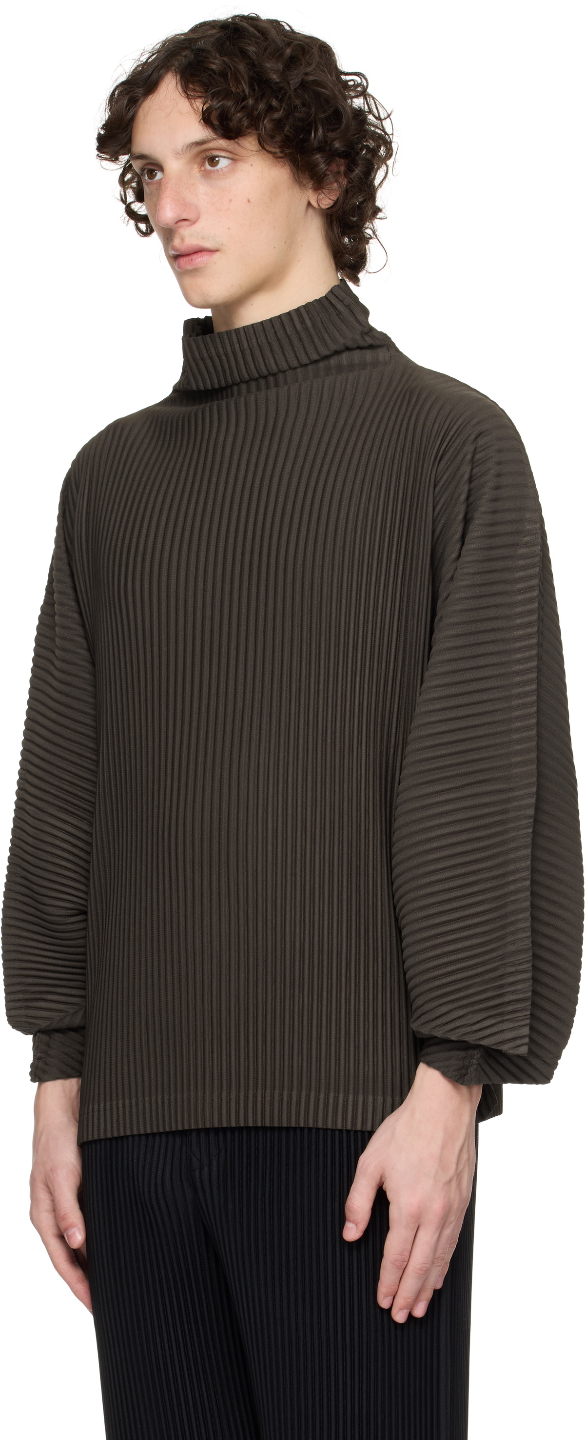 HOMME PLISSÉ ISSEY MIYAKE Brown Kinetic Sculpture Turtleneck Homme