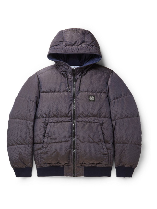 Photo: Stone Island - Quilted Reflective Shell-Seersucker Down Jacket - Blue